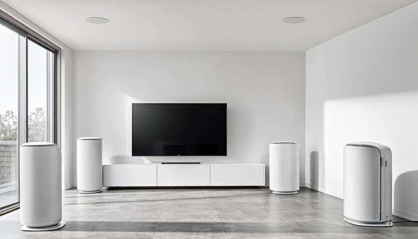 Sistema de som ambiente multiroom com alto-falantes embutidos em residência moderna de São Paulo - Automação Residencial SP